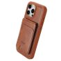TRUSMI iPhone 15 Magnetic Cowhide Leather Case with Card Slot Wallet Light Brown