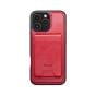 TRUSMI iPhone 16 Plus Magnetic Cowhide Leather Case with Card Slot Wallet Red