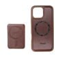 TRUSMI iPhone 16 Magnetic Cowhide Leather Case with Card Slot Wallet Dark Brown