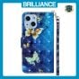 Brilliance LUX iPhone 14 Flip PU Leather Wallet 3D Print Butterfly with Wrist Strap Case Blue