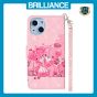 Brilliance LUX iPhone 15 Plus Flip PU Leather Wallet 3D Print Pink Bear with Wrist Strap Case