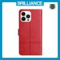 Brilliance LUX iPhone 13 Pro Max Flip Book PU Leather Wallet ShockProof Cowhide Texture with Wrist Strap Case Red