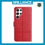 Brilliance LUX Samsung S23 Ultra Flip Book PU Leather Wallet ShockProof Cowhide Texture with Wrist Strap Case Red