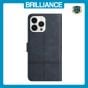 Brilliance LUX iPhone 13 Pro Max Flip Book PU Leather Wallet ShockProof Cowhide Texture with Wrist Strap Case Blue
