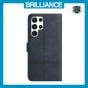 Brilliance LUX Samsung S23 Ultra Flip Book PU Leather Wallet ShockProof Cowhide Texture with Wrist Strap Case Blue
