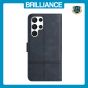 Brilliance LUX Samsung S24 Ultra Flip Book PU Leather Wallet ShockProof Cowhide Texture with Wrist Strap Case Blue