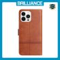 Brilliance LUX iPhone 13 Pro Max Flip Book PU Leather Wallet ShockProof Cowhide Texture with Wrist Strap Case Brown
