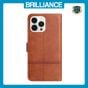 Brilliance LUX iPhone 14 Pro Max Flip Book PU Leather Wallet ShockProof Cowhide Texture with Wrist Strap Case Brown