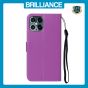 Brilliance LUX iPhone 12 Pro Max Flip PU Leather Wallet Classic Card Pockets with Wrist Strap Case Purple
