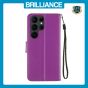 Brilliance LUX Samsung S23 Ultra Flip PU Leather Wallet Classic Card Pockets with Wrist Strap Case Purple