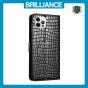 Brilliance LUX iPhone 13 Pro Max Flip PU Leather Wallet Crocodile Print Card Pockets with Wrist Strap Case Black
