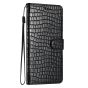 Brilliance LUX Samsung S23 Ultra Flip PU Leather Wallet Crocodile Print Card Pockets with Wrist Strap Case Black