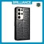 Brilliance LUX Samsung S23 Ultra Flip PU Leather Wallet Crocodile Print Card Pockets with Wrist Strap Case Black
