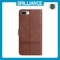 Brilliance LUX iPhone 6P/7P/8P Flip PU Leather Wallet ShockProof Imprinted Cowhide Texture with Wrist Strap Case Dark Brown
