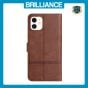Brilliance LUX iPhone 11 Flip PU Leather Wallet ShockProof Imprinted Cowhide Texture with Wrist Strap Case Dark Brown