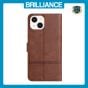 Brilliance LUX iPhone 14 Plus Flip PU Leather Wallet ShockProof Imprinted Cowhide Texture with Wrist Strap Case Dark Brown