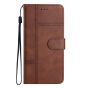 Brilliance LUX iPhone 15 Pro Flip PU Leather Wallet ShockProof Imprinted Cowhide Texture with Wrist Strap Case Dark Brown