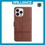 Brilliance LUX iPhone 15 Pro Flip PU Leather Wallet ShockProof Imprinted Cowhide Texture with Wrist Strap Case Dark Brown