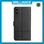 Brilliance LUX iPhone XS Flip PU Leather Wallet ShockProof Imprinted Cowhide Texture with Wrist Strap Case Black