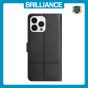 Brilliance LUX iPhone 13 Pro Flip PU Leather Wallet ShockProof Imprinted Cowhide Texture with Wrist Strap Case Black