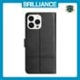 Brilliance LUX iPhone 14 Pro Flip PU Leather Wallet ShockProof Imprinted Cowhide Texture with Wrist Strap Case Black