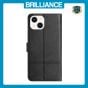 Brilliance LUX iPhone 15 Flip PU Leather Wallet ShockProof Imprinted Cowhide Texture with Wrist Strap Case Black