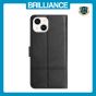 Brilliance LUX iPhone 15 Plus Flip PU Leather Wallet ShockProof Imprinted Cowhide Texture with Wrist Strap Case Black
