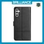 Brilliance LUX Samsung A14 5G Flip PU Leather Wallet ShockProof Imprinted Cowhide Texture with Wrist Strap Case Black