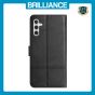 Brilliance LUX Samsung A25 5G Flip PU Leather Wallet ShockProof Imprinted Cowhide Texture with Wrist Strap Case Black