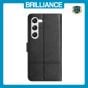 Brilliance LUX Samsung S24 Plus Flip PU Leather Wallet ShockProof Imprinted Cowhide Texture with Wrist Strap Case Black