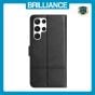 Brilliance LUX Samsung S24 Ultra Flip PU Leather Wallet ShockProof Imprinted Cowhide Texture with Wrist Strap Case Black