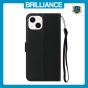 Brilliance LUX iPhone 13 Flip PU Leather Wallet Classic Card Pockets with Wrist Strap Case Black