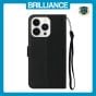 Brilliance LUX iPhone 15 Pro Flip PU Leather Wallet Classic Card Pockets with Wrist Strap Case Black