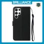 Brilliance LUX Samsung S24 Ultra Flip PU Leather Wallet Classic Card Pockets with Wrist Strap Case Black