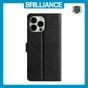 Brilliance LUX iPhone 12 Pro Flip PU Leather Wallet Silk Print Card Pockets with Wrist Strap Case Black