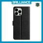 Brilliance LUX iPhone 14 Pro Flip PU Leather Wallet Silk Print Card Pockets with Wrist Strap Case Black