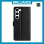 Brilliance LUX Samsung S23 Plus Flip PU Leather Wallet Silk Print Card Pockets with Wrist Strap Case Black