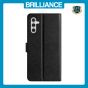 Brilliance LUX Samsung A25 5G Flip PU Leather Wallet Silk Print Card Pockets with Wrist Strap Case Black