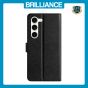 Brilliance LUX Samsung S24 Plus Flip PU Leather Wallet Silk Print Card Pockets with Wrist Strap Case Black