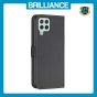 Brilliance LUX Samsung A12 Flip Book PU Leather Wallet Holder & Stand with Card Pockets Case Black