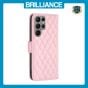 Brilliance LUX Samsung S24 Ultra Flip Book PU real Leather Wallet Holder & Kickstand with Card Pockets Case Pink