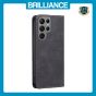 Brilliance LUX Samsung S23 Ulltra Flip PU Leather Stitching Colors Dark Magnetic Wallet with Card Pockets Case Black