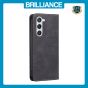 Brilliance LUX Samsung S23 Flip PU Leather Stitching Colors Dark Magnetic Wallet with Card Pockets Case Black