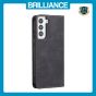 Brilliance LUX Samsung S21 Flip PU Leather Stitching Colors Dark Magnetic Wallet with Card Pockets Case Black
