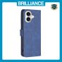 Brilliance LUX iPhone 16 Plus Flip PU Leather Retro Business linear Wallet with Card Pockets Case Blue