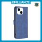 Brilliance LUX iPhone 15 Flip PU Leather Retro Business linear Wallet with Card Pockets Case Blue