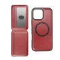 TRUSMI iPhone 15 Magnetic Cowhide Leather Case with Card Slot Wallet Red