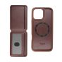 TRUSMI iPhone 16 Plus Magnetic Cowhide Leather Case with Card Slot Wallet Dark Brown