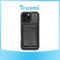 TRUSMI iPhone 16 Magnetic Cowhide Leather Case with Card Slot Wallet Black