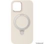 Brilliance LUX For iPhone 14 Pro Real liquid Silicona Case with Metal Magnetic Holder White